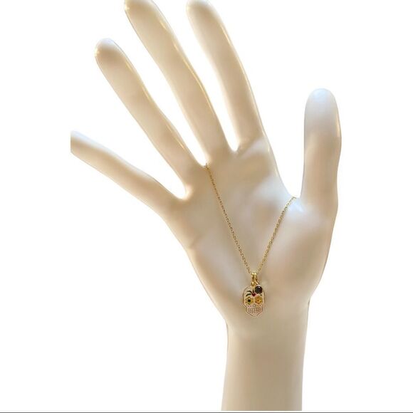 Rae Dunn Sugar Skull Necklace on delicate gold toned chain. - Picture 5 of 5
